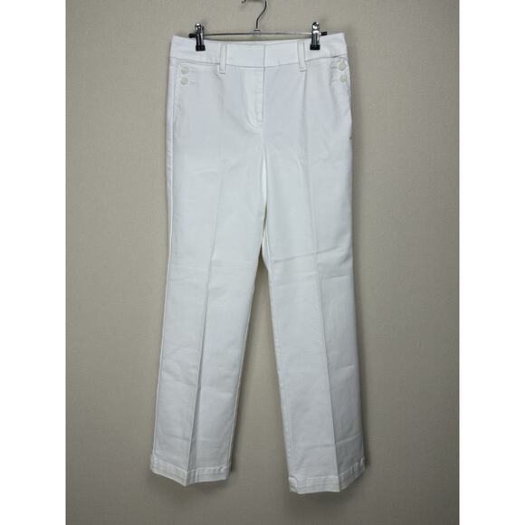 Talbots White Cotton Blend Stretch Pants Button Front Pocket Design Size 4 EUC - Picture 1 of 14
